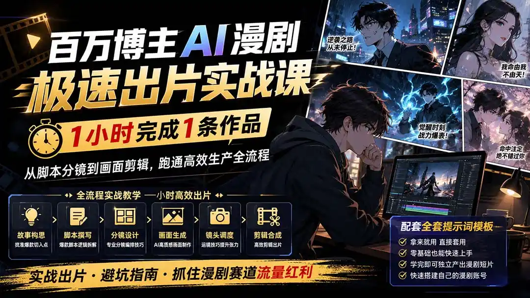 百万博主AI漫剧极速出片实战课：1小时产出条作品，从脚本分镜到画面剪辑，跑通高效生产全流程-三禾网络