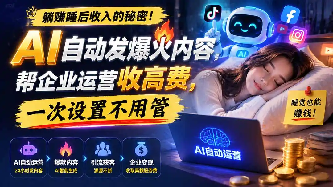 躺赚睡后收入的秘密！AI 自动发爆火内容，帮企业运营收高费，一次设置不用管【原创双语字幕】-三禾网络