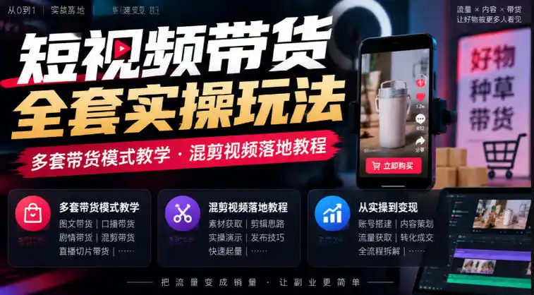 短视频带货全套实操玩法，多套带货模式教学，混剪视频落地教程-三禾网络