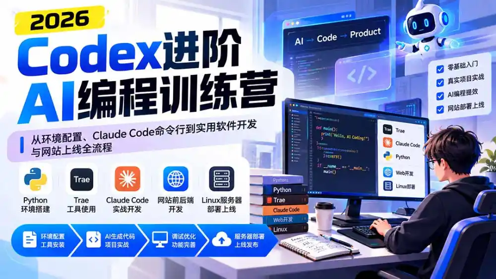 Codex进阶AI编程训练营：从环境配置、Claude Code命令行到实用软件开发与网站上线全流程-三禾网络