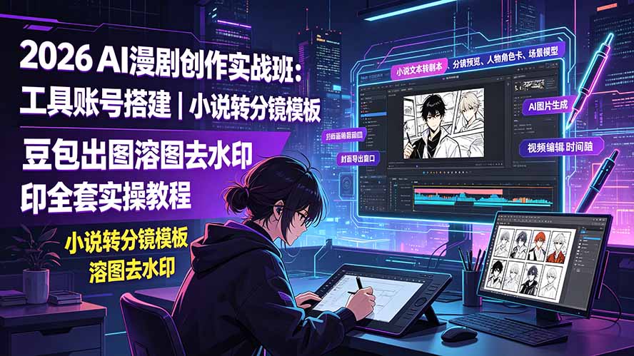 2026AI漫剧创作实战班：工具账号搭建｜小说转分镜模板｜豆包出图溶图去水印全套实操教程-三禾网络