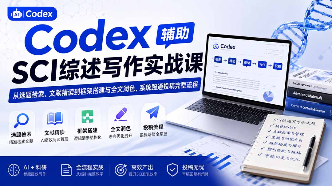 Codex辅助SCI综述写作实战课——从选题检索、文献精读到框架搭建与全文润色，系统跑通投稿完整流程-三禾网络