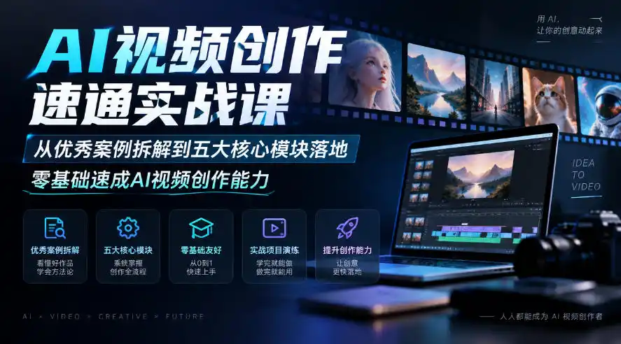 AI视频创作速通实战课｜从优秀案例拆解到五大核心模块落地，零基础速成AI视频创作能力-三禾网络