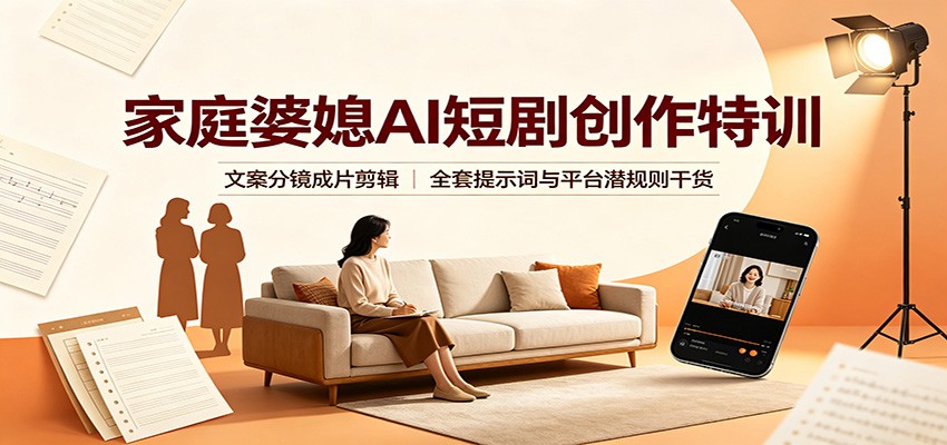 家庭婆媳AI短剧创作特训：文案分镜成片剪辑，全套提示词与平台潜规则干货-三禾网络