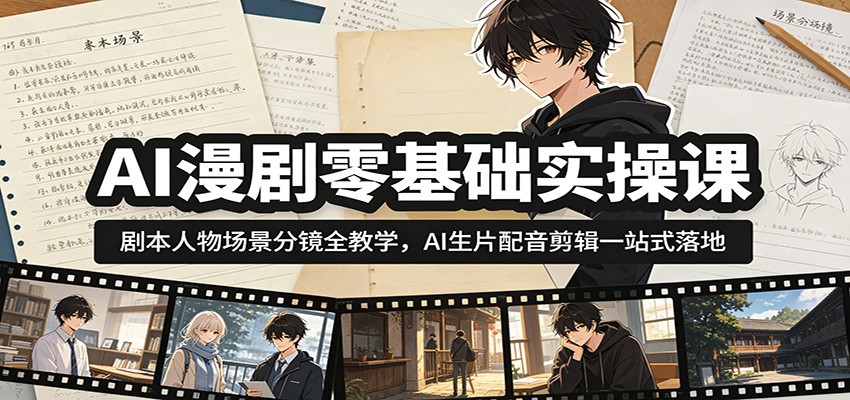 AI漫剧零基础实操课：剧本人物场景分镜全教学，AI生片配音剪辑一站式落地-三禾网络