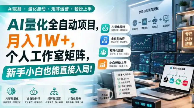 AI量化全自动项目，月入1W+，个人工作室矩阵，新手小白也能直接入局！【揭秘】-三禾网络