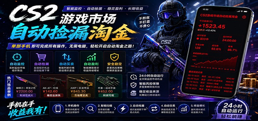 CSGO挂机捡漏项目通过利用游戏饰品交易机制，结合薄凉软件辅助捡漏，实现盈利-三禾网络