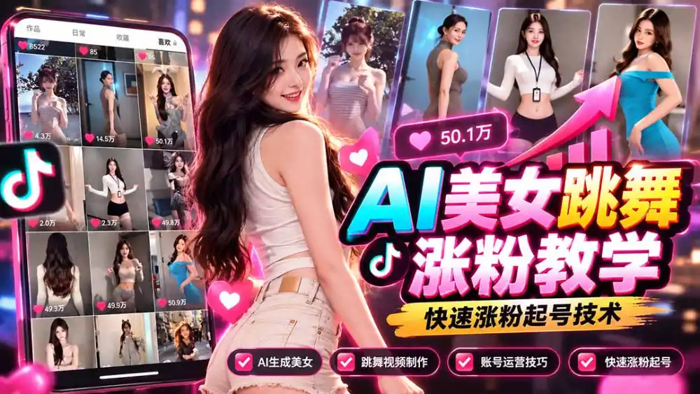 AI美女跳舞涨粉教学，AI生成美女，跳舞视频制作，账号运营与快速起号涨粉-三禾网络