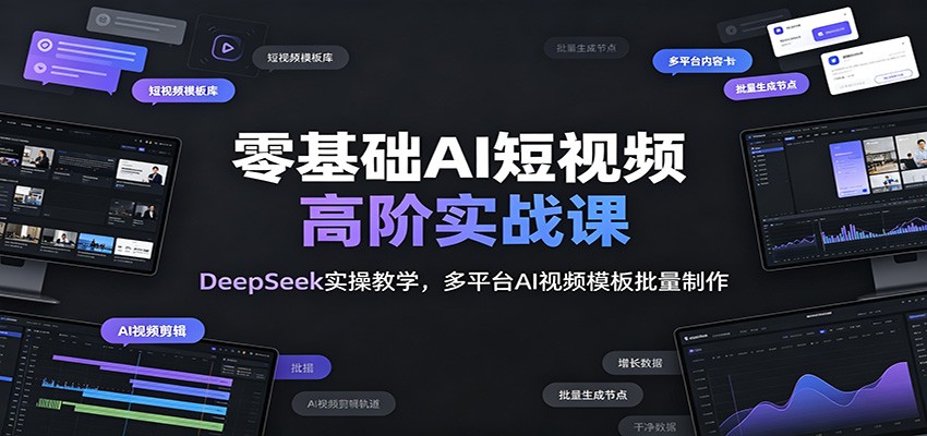 零基础AI短视频高阶实战课：DeepSeek实操教学，多平台AI视频模板批量制作-三禾网络