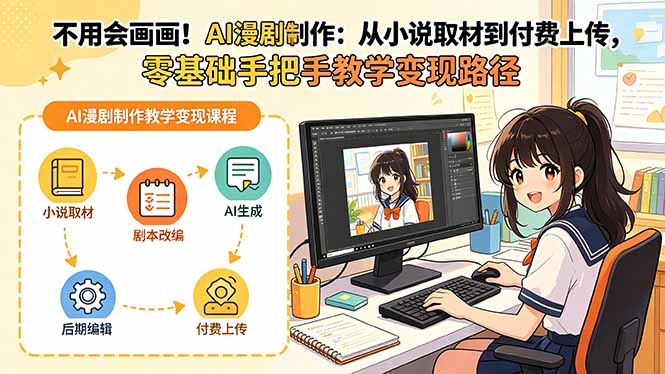 不用会画画！AI漫剧制作：从小说取材到付费上传，零基础手把手教学变现路径-三禾网络