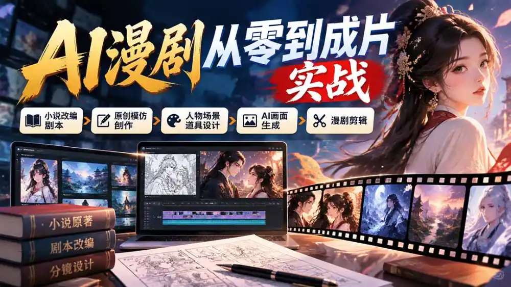 AI漫剧从零到成片实战:小说改编剧本、原创模仿创作、人物场景道具设计、AI画面生成与漫剧剪辑-三禾网络