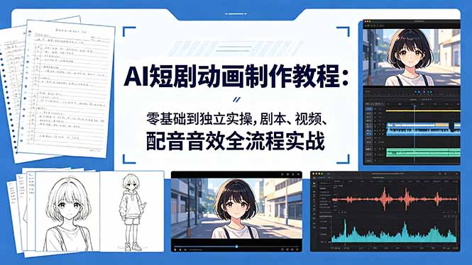 AI短剧动画制作教程：零基础到独立实操，剧本、视频、配音音效全流程实战-三禾网络