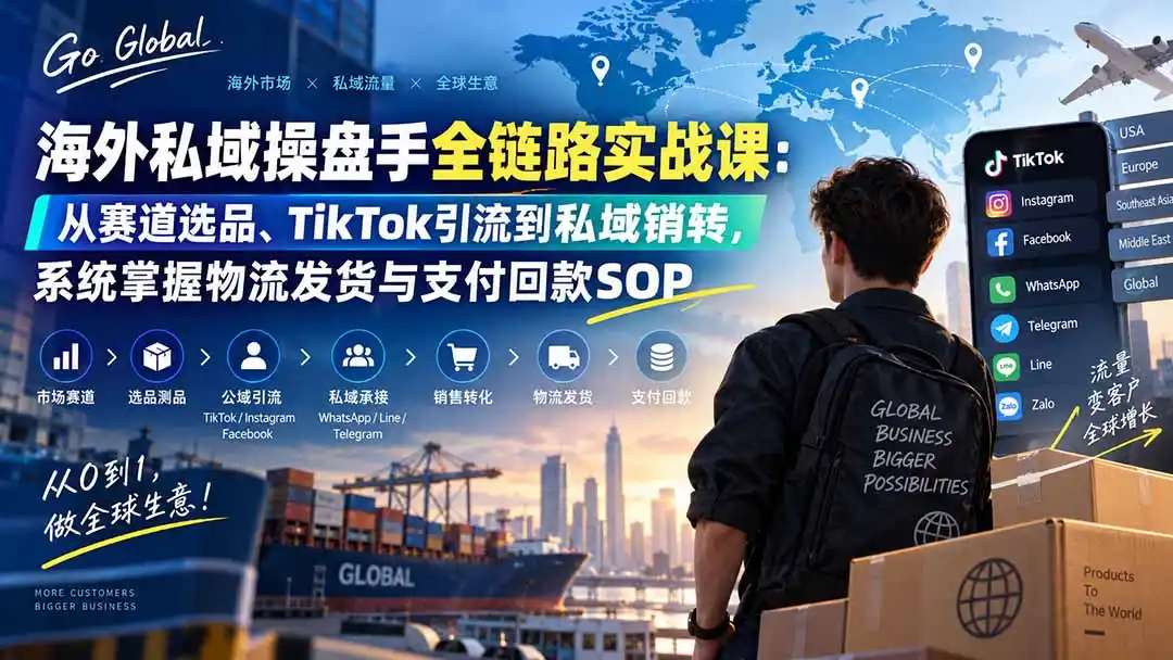 海外私域操盘手全链路实战课：从赛道选品、TikTok引流到私域销转，系统掌握物流发货与支付回款SOP-三禾网络