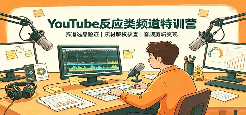YouTube反应类频道特训营：赛道选品验证，素材版权核查，音频剪辑变现-三禾网络