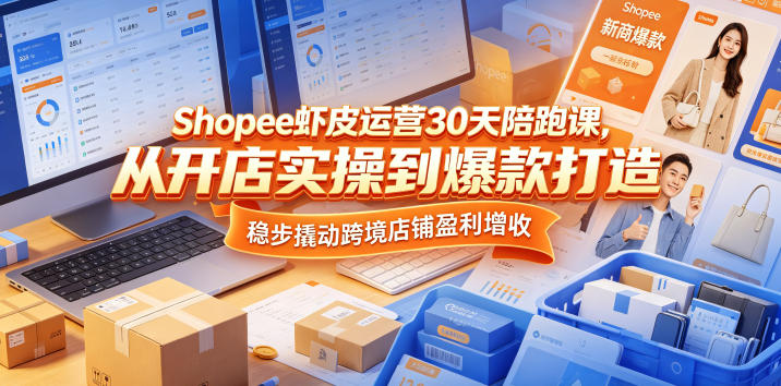 Shopee虾皮运营30天陪跑课，从开店实操到爆款打造，稳步撬动跨境店铺盈利增收-三禾网络