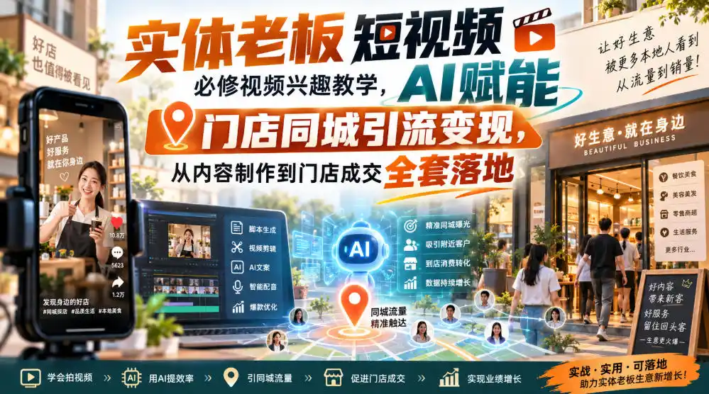 实体老板短视频必修视频兴趣教学,AI赋能门店同城引流变现,AI+短视频+直播打爆实体客流量-三禾网络