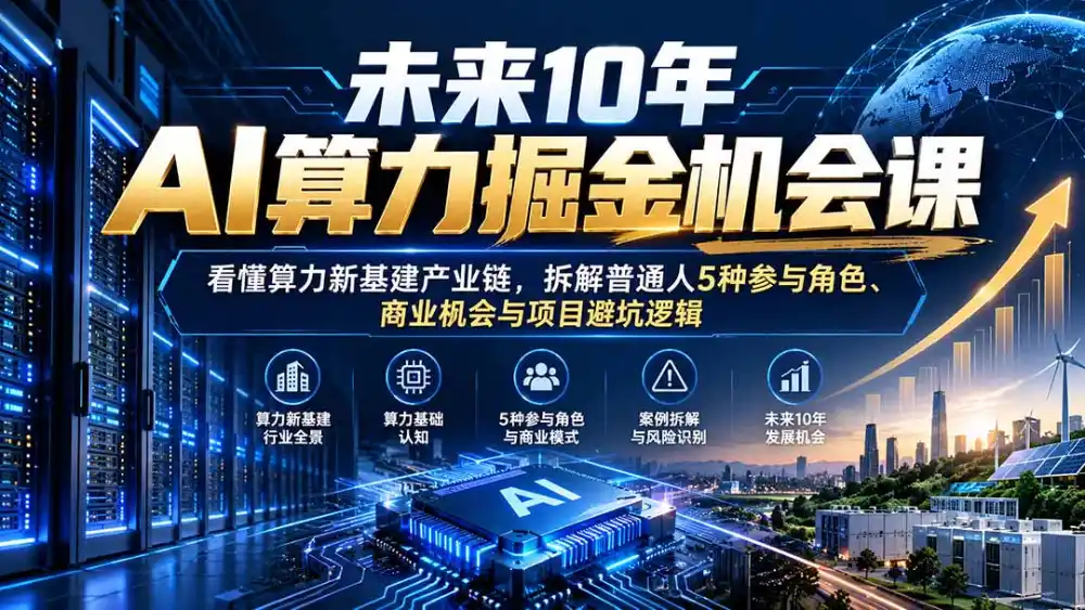 未来10年AI算力掘金机会课：看懂算力新基建产业链，拆解普通人5种参与角色、商业机会与项目避坑逻辑-三禾网络