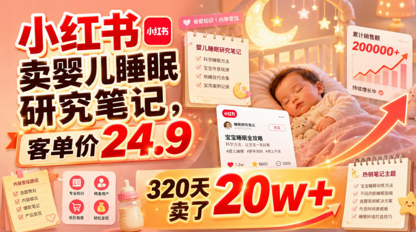 小红书卖婴儿睡眠研究笔记，客单价24.9，320天卖了20w+-三禾网络