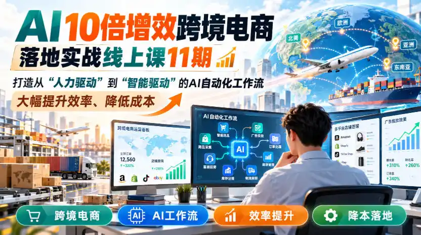 AI 10倍增效跨境电商落地实战线上课11期,打造从人力驱动到智能驱动的AI自动化工作流,大幅提升效率、降低成本 AI 10倍增效跨境电商落地实战线上课11期,打造从人力驱动到智能驱动的AI自动化工作流,大幅提升效率、降低成本