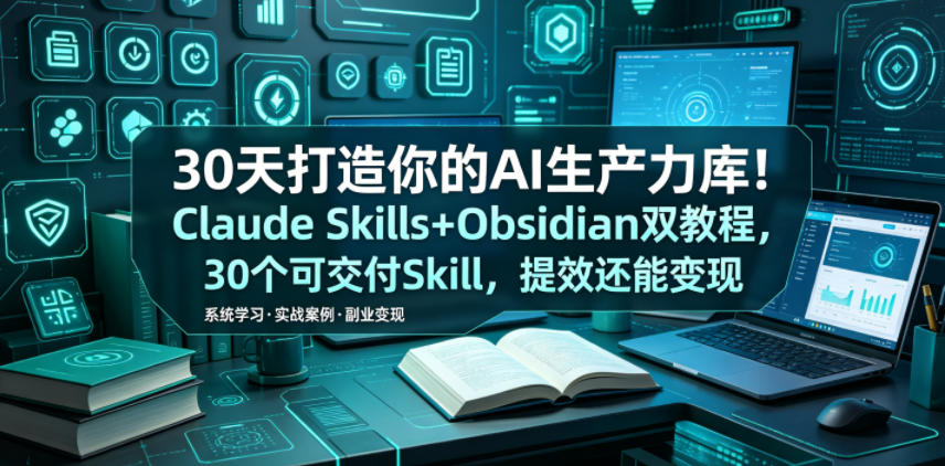 30天打造你的AI生产力库！Claude Skills+Obsidian 双教程，30 个可交付 Skill，提效还能变现-三禾网络