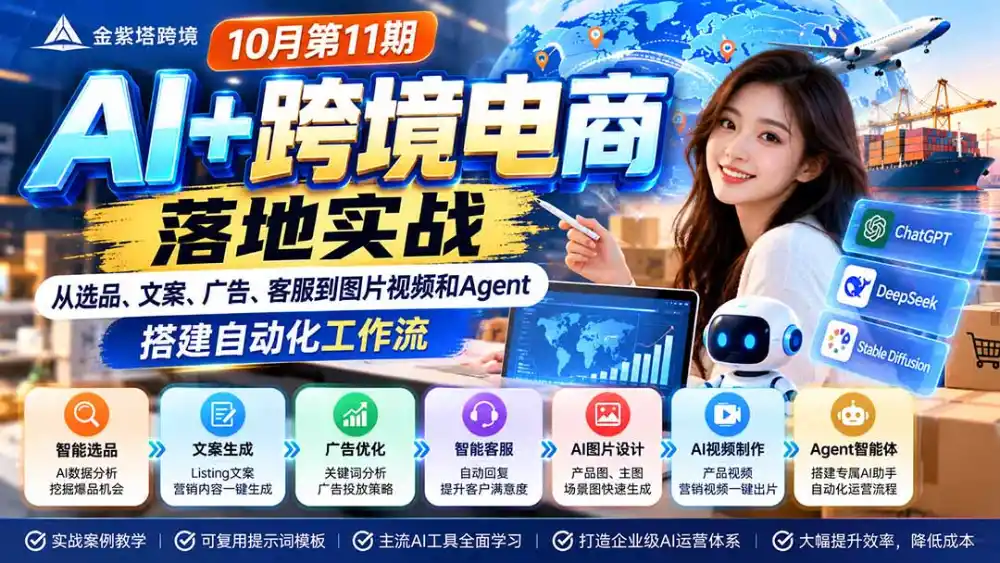 2026 AI+跨境电商落地实战10月第11期：从选品、文案、广告、客服到图片视频和Agent，搭建自动化工作流-三禾网络