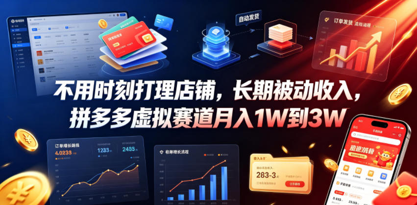 不用时刻打理店铺，长期被动收入，拼多多虚拟赛道月入1W到3W【揭秘】-三禾网络