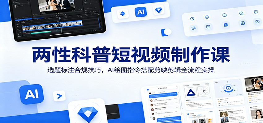 两性科普短视频制作课：选题标注合规技巧，AI绘图指令搭配剪映剪辑全流程实操-三禾网络
