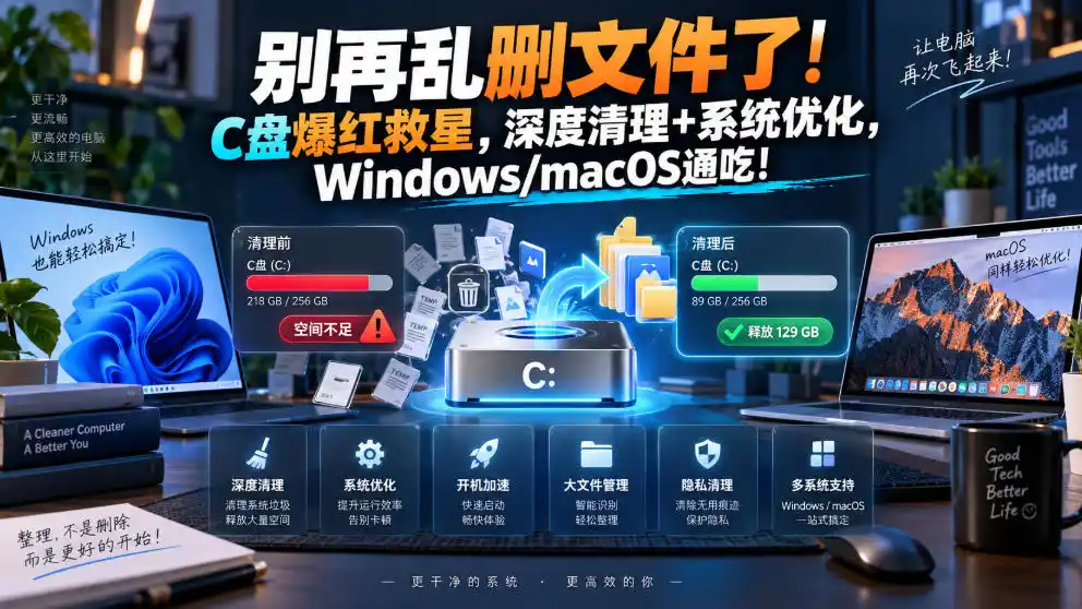 别再乱删文件了!C盘爆红救星,深度清理+系统优化,Windows/macOS通吃!-三禾网络