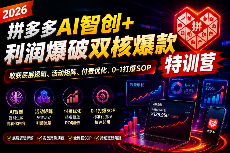 2026拼多多AI智创+利润爆破双核爆款特训营，收获底层逻辑、活动矩阵、付费优化、0-1打爆SOP-三禾网络