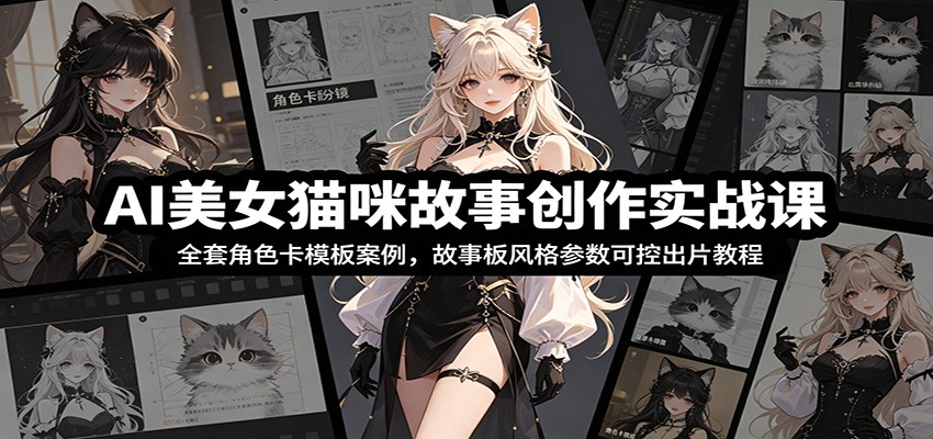 AI美女猫咪故事创作实战课：全套角色卡模板案例，故事板风格参数可控出片教程-三禾网络