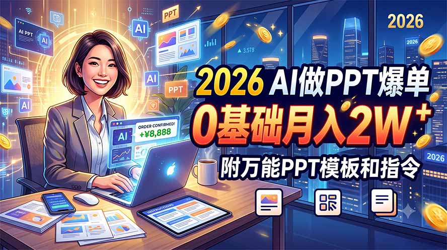 2026 AI做PPT爆单，0基础月入2W，附万能PPT模板和指令-三禾网络
