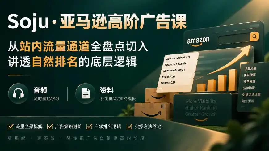 亚马逊高阶广告课,从站内流量通道全盘点切入,讲透自然排名的底层逻辑(直播+音频+资料)-三禾网络