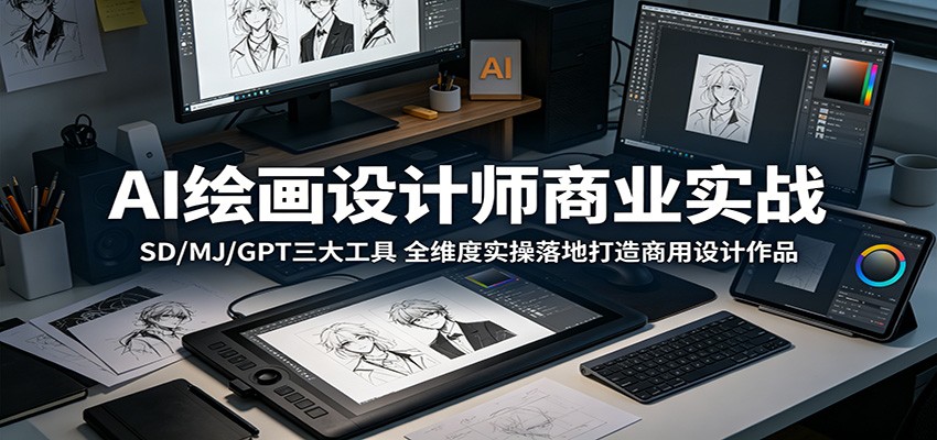 AI绘画设计师商业实战：SD/MJ/GPT三大工具，全维度实操落地打造商用设计作品-三禾网络