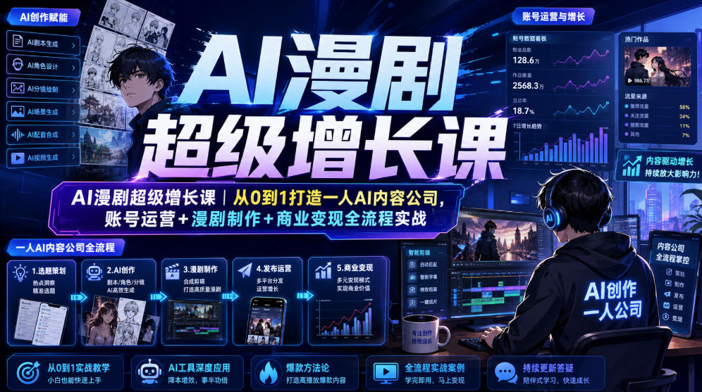 AI漫剧超级增长课｜从0到1打造一人AI内容公司，账号运营+漫剧制作+商业变现全流程实战-三禾网络