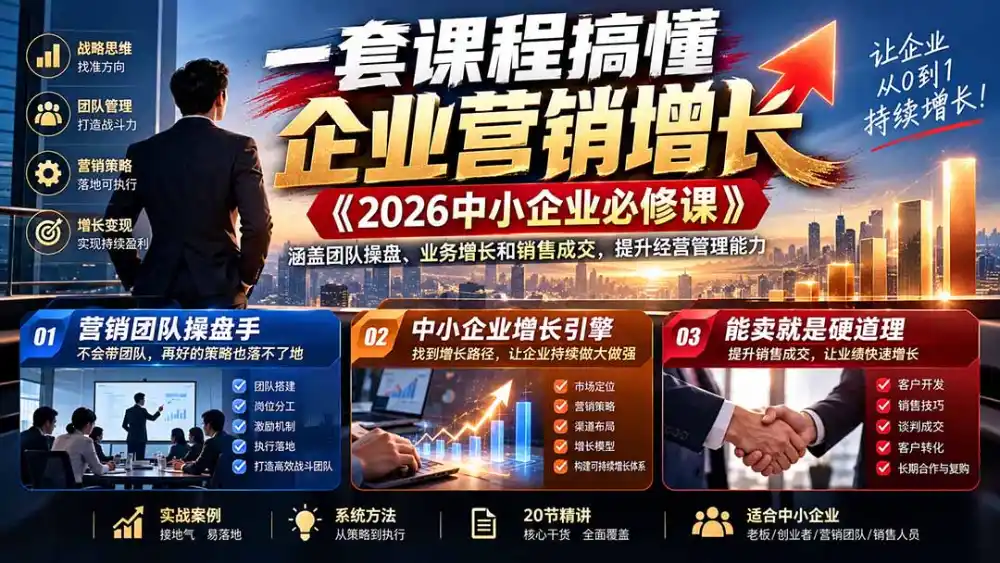 一套课程搞懂企业营销增长《2026中小企业必修课》涵盖团队操盘、业务增长和销售成交，提升经营管理能力-三禾网络