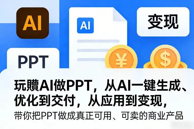 玩賺AI做PPT，从AI一键生成、优化到交付，从应用到变现，带你把PPT做成真正可用、可卖的商业产品(更新0904)-三禾网络