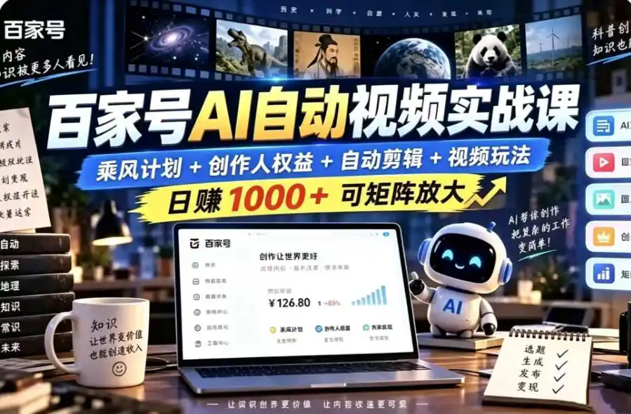 百家号自动矩阵玩法，长期可以做的项目，日入1k+，真正的睡后收入-三禾网络
