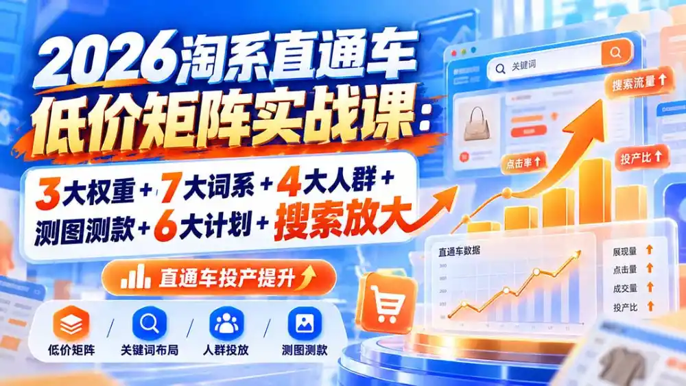 2026淘系直通车低价矩阵实战课:3大权重+7大词系+4大人群+测图测款+6大计划+搜索放大 2026淘系直通车低价矩阵实战课:3大权重+7大词系+4大人群+测图测款+6大计划+搜索放大