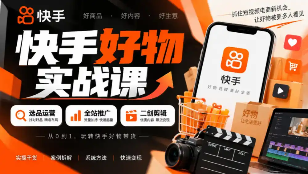 快手好物实战课｜选品运营+全站推广+二创剪辑带货变现-三禾网络