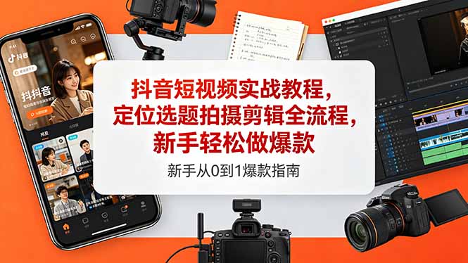 抖音短视频实战教程，定位选题拍摄剪辑全流程，新手轻松做爆款-三禾网络