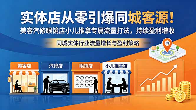 实体店从零引爆同城客源！美容汽修眼镜店小儿推拿专属流量打法，持续盈利增收-三禾网络