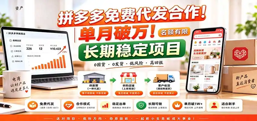 拼多多免费代发合作｜单月破万！长期稳定项目，名额有限-三禾网络
