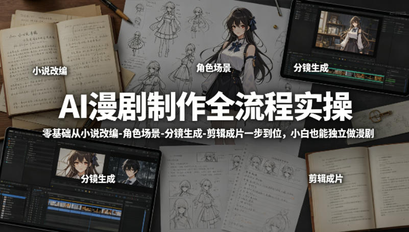 AI漫剧制作全流程实操，零基础从小说改编-角色场景-分镜生成-剪辑成片一步到位，小白也能独立做漫剧-三禾网络