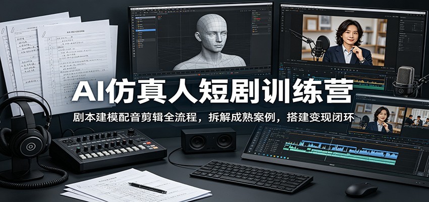 AI仿真人短剧训练营：剧本建模配音剪辑全流程，拆解成熟案例，搭建变现闭环-三禾网络