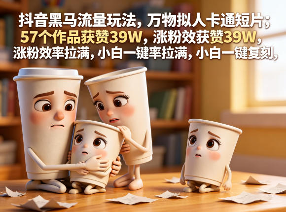 抖音黑马流量玩法，万物拟人卡通短片，57个作品获赞39W，涨粉效率拉满，小白一键复刻，保姆级拆解-三禾网络