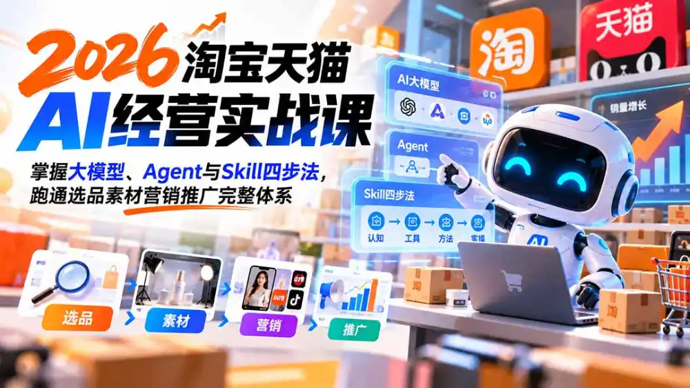 【无水印】2026淘宝天猫AI经营实战课：掌握大模型、Agent与Skill四步法，跑通选品素材营销推广完整体系-三禾网络