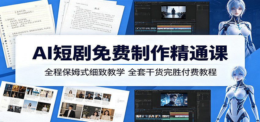 AI短剧免费制作精通课：全程保姆式细致教学，全套干货完胜付费教程-三禾网络