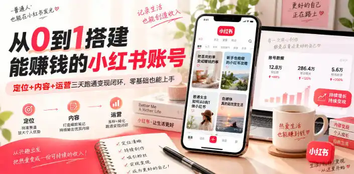 从0到1搭建能賺钱的小红书账号,定位+内容+运营三天跑通变现闭环 从0到1搭建能賺钱的小红书账号,定位+内容+运营三天跑通变现闭环