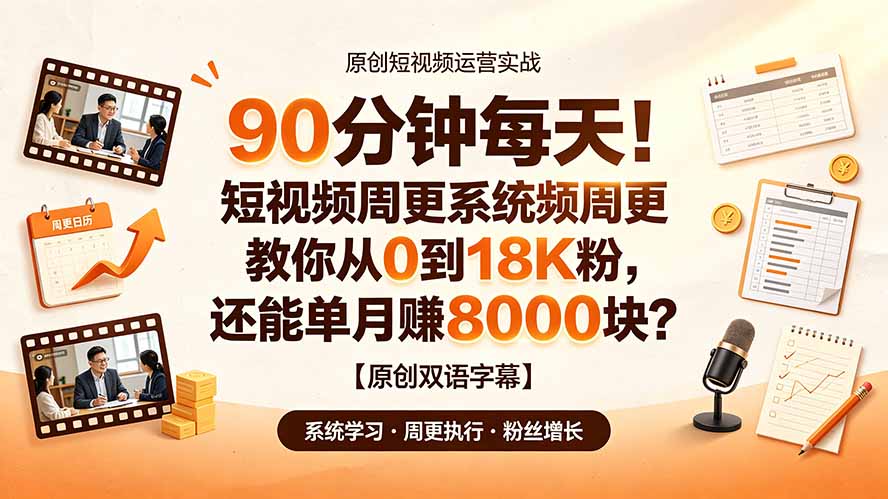 90 分钟每天！短视频周更系统教你从 0 到 18K 粉，还能单月赚 8000 块？【原创双语字幕】-三禾网络