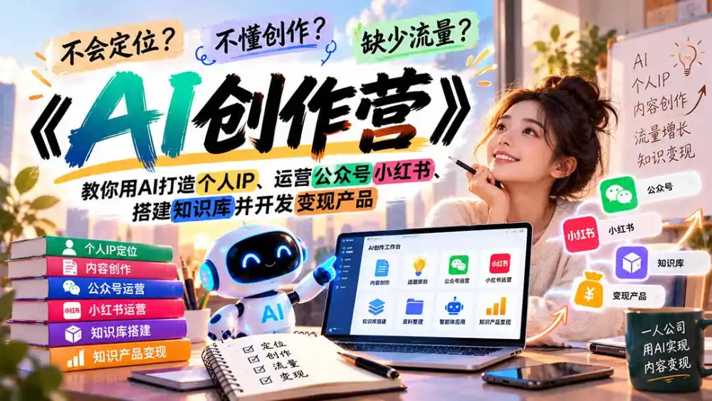 不会定位、不懂创作、缺少流量？《AI创作营》教你用AI打造个人IP、运营公众号小红书、搭建知识库并开发变现产品-三禾网络